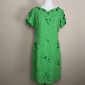Vintage 60s green beaded linen dress